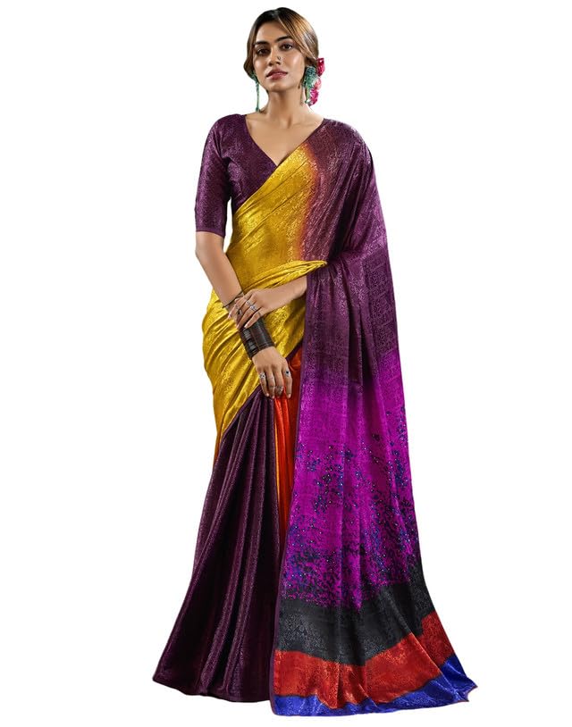 Image of SIRIL Women's Silk Crepe Stone Work Weaving Saree With Unstitched Blouse Piece