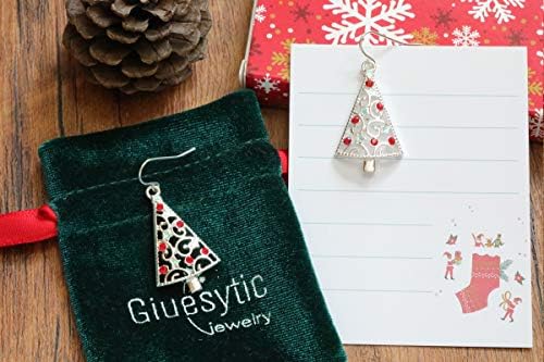 Christmas Tree Earrings for Women Girls Silver Plated Crystal Christmas Holiday Dangle Earrings with Message Card & Velvet Bag