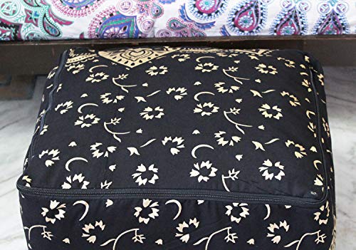 Craft Kala Square Mandala Meditation Floor Pillows Seating For Hippie Decorative Adults Bohemian Circle Floor Cushion Outdoor Living Room Throw Ottoman Poufs Cover (22X22X14 Inches, Black Gold Flower) #TOP2