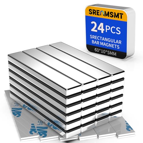 Image of Powerful Neodymium Bar Magnets, 24 Pack N52 Heavy Duty Magnet, 60x10x5mm | Rare Earth Magnets, Rectangular Magnets, Small Magnet Strong for Fridge, DIY, Garage, Kitchen, Science, Craft, Office