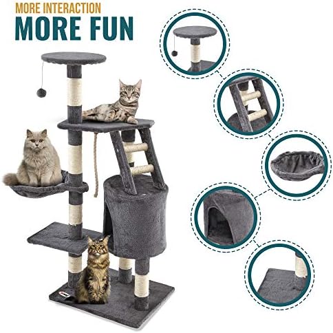 FiNeWaY 120cm Large Cat Tree Scratcher Scratching Kitten Climb Post Sisal Toy Activity With Ladder