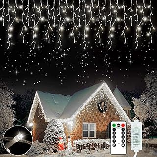 Icicle Outdoor Christmas Lights, RJEDL 360 LED 12.2m/40ft Icicle String Lights Plug in with Timer&8 Modes, IP65 Waterproof Hanging Fairy Lights for Indoor Holiday Patio Party Wedding Decor(Cool White)