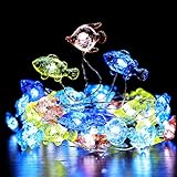 WSgift Tropical Fishes Decorative String Lights, 18.7 Ft 40 LED USB Plug-in Silver Copper Wire Beach Theme Fairy Lights for Indoor Outdoor Decoration Projects (Cool White, Remote Control with Timer)