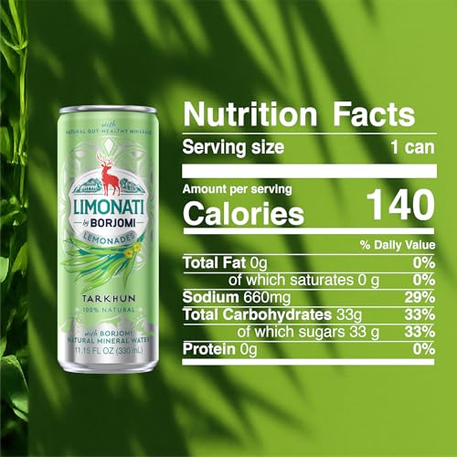 Image of Limonati by Borjomi - Tarkhun Lemonade with Natural Tarragon Extract and Borjomi Sparkling Mineral Water - 11.15 oz, 12 Cans
