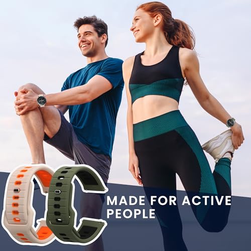 kwmobile Straps Compatible with 22mm Amazfit Bip 6 / Bip 5 / GTS 3 / Balance 2 Straps - 2x Replacement Silicone Watch Bands - Dark Green/Black/White/Orange - image 3