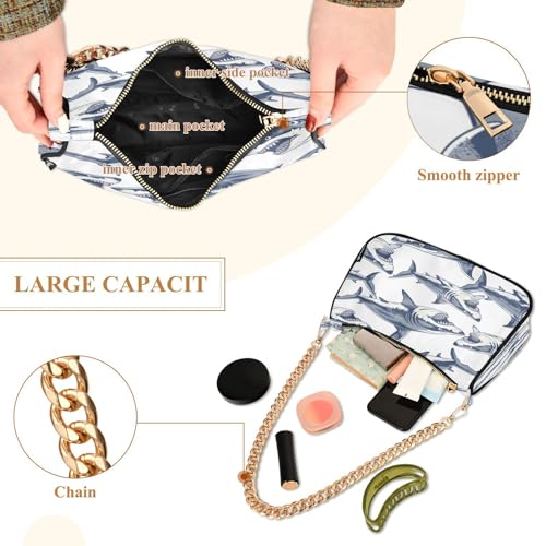 Shoulder Bags for Women Shark Hobo Tote Handbag Small Clutch Purse with Zipper Closure4