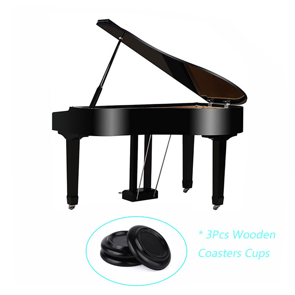 Alnicov Coppe per ruote per pianoforte a coda, sottobicchieri in legno, con schiuma antiscivolo e antirumore, per pianoforte a coda (3 pezzi, nero)
