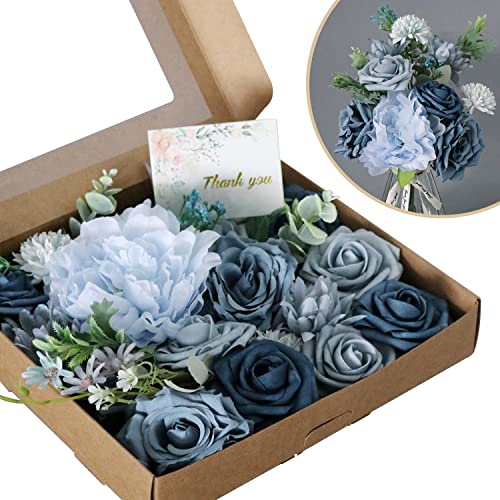 Fouriding Artificial Flowers Roses, Dusty Blue Rose DIY for Wedding Bouquets Valentine's Day, Mother's Day, Baby Shower - Image 4