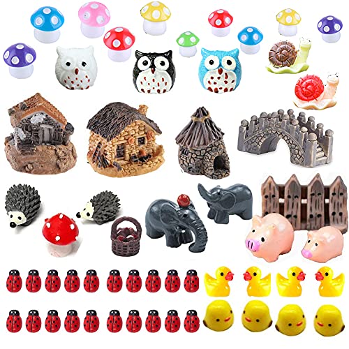 56 Pieces Miniature Fairy Garden Accessories, Miniature Figurines, Fairy Garden Animals and Houses for Micro Landscape Plant Pots/Bonsai/Garden Decoration (56 Pcs Miniature Fairy Garden Set)