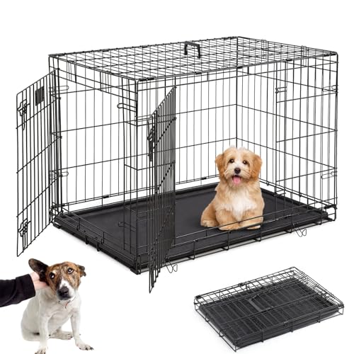 Listado y reviews de Precio de jaulas para perros los más recomendados. 37 SEASKY Jaula para Perro Grande, Caja Plegable de Metal para Perro con Doble Puerta y Bandeja Inferior, Kennel Perro Grande de 90 x 56 x 70 cm para Mascotas Grandes o Mediano,...