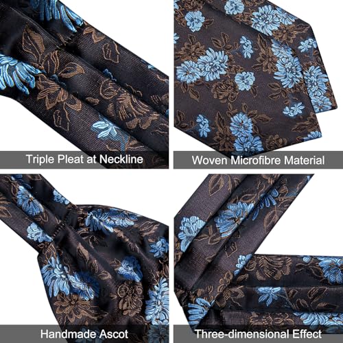 Image of DiBanGu 3PCS Ascot Ties for Men Wedding Jacquard Woven Silk Ascot Cravat for Men Cravat Tie and Pocket Square Set