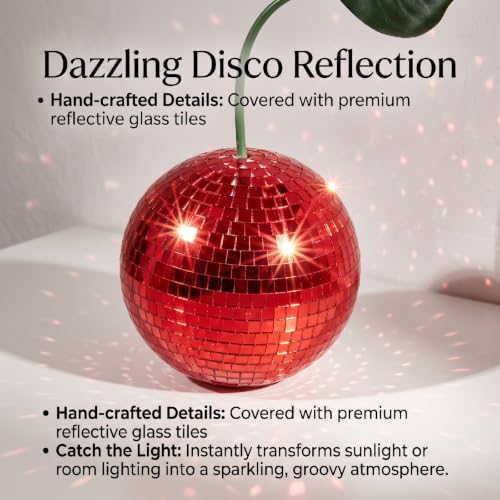 Bola espejada roja de 7,9 pulgadas para decoración de habitación con temática de cereza, arte para mesa o pared, espejo de vidrio miniatura 3