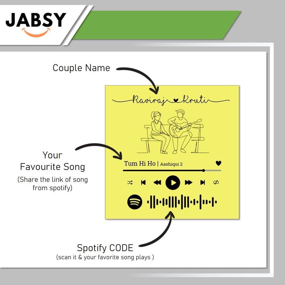 Image of JABSY Engineered Wood Personalised Couple Tabletop, Wall Mount Rectangular Framed Print for Living Room Bedroom Office Gift for Engagement Wedding Birthday Anniversary Love Speical Gift (601 Yellow)