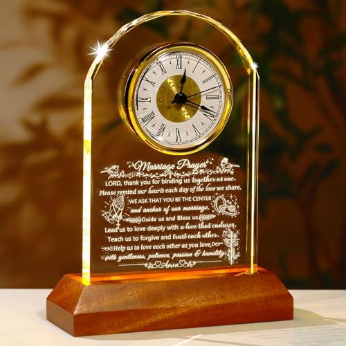 Image of Ornalrist Wedding Gifts for Couples 2026 Glass Clock with Wooden Light Base, Happy Anniversary Marriage Prayer with Inspiring Quotes, Unique Newlywed Mr and Mrs Engagement Bridal Shower Home Decor