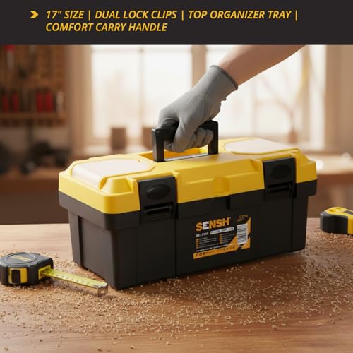 Image of Plastic Tool Box 17 Inch | Unbreakable PP body with ABS Plastic Handle| Non Slip Latch | Lock Hole | Top Organizer | Tool Tray, Designed for Home, DIY and Professional Applications