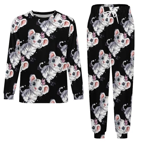White Tiger Butterfly Pajama Set Long Sleeve Lounge Sets Sleepwear 2 Pjs Nightwear for Men Women3