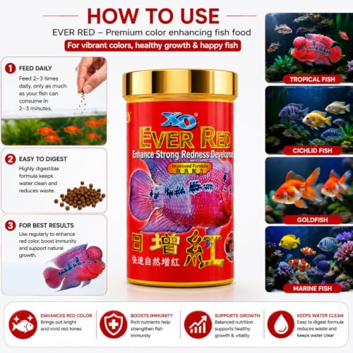 Image of VAYINATO All Life Stages Pellet Ocean Free Xo Ever Red (Original) Fish Food, 280Ml /100G|Enhance Strong Redness Development For Flowerhorn Fish