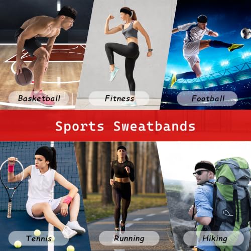 Image of Sweatbands Sports Headbands for Men & Women - 3 Pack Moisture Wicking Cotton Headband for Tennis, Basketball, Running, Gym - Sweat Band