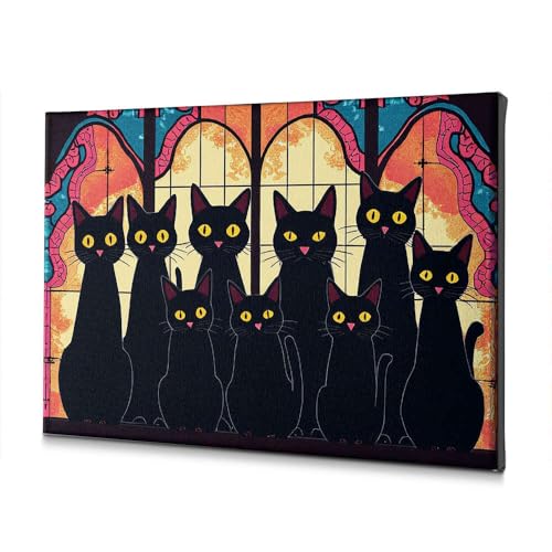 Tableau de chats noirs aux yeux brillants pour déco murale de Pâques 20x30 cm