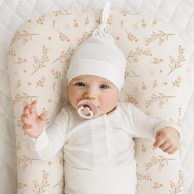 ZXYIVOO Muslin Baby Lounger Cover 2 Pack, 100% Cotton Newborn Lounger Cover, Soft and Breathable Baby Nest Slipcover for Boys Girls (Pink, Floral)