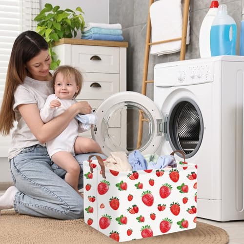Image of Rectangular strawberry basket,Waterproof foldable storage box with handle,Gift basket,Baby Girl Baskets,Girl room decor,Books Box(Strawberry)