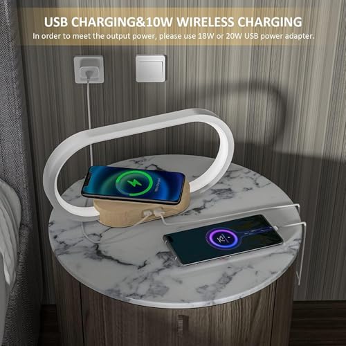 Lampade da Comodino con Ricarica Wireless, Lampada da Scrivania con Porta USB & Orologi, 5 Modalità di Colore Dimmerabile Abat jour da Comodino, Lampade Touch per Camera da Letto Caricatore Wireless