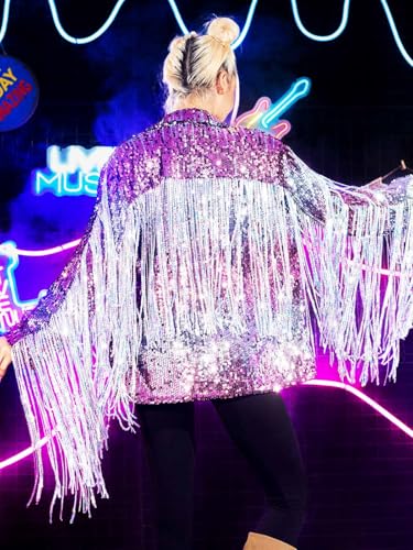 GORAIS Fringe Sequin Jacket Long Sleeves Sparkly Blazer Glitter Bomber Jackets for Women2