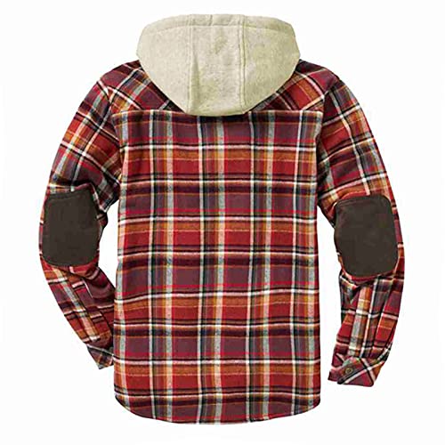 Mens Warm Hooded Flannel Shirts Padded Jackets Plaid Lapel Thick Coat Button Down Windbreaker Outwear S-5Xl #TOP2