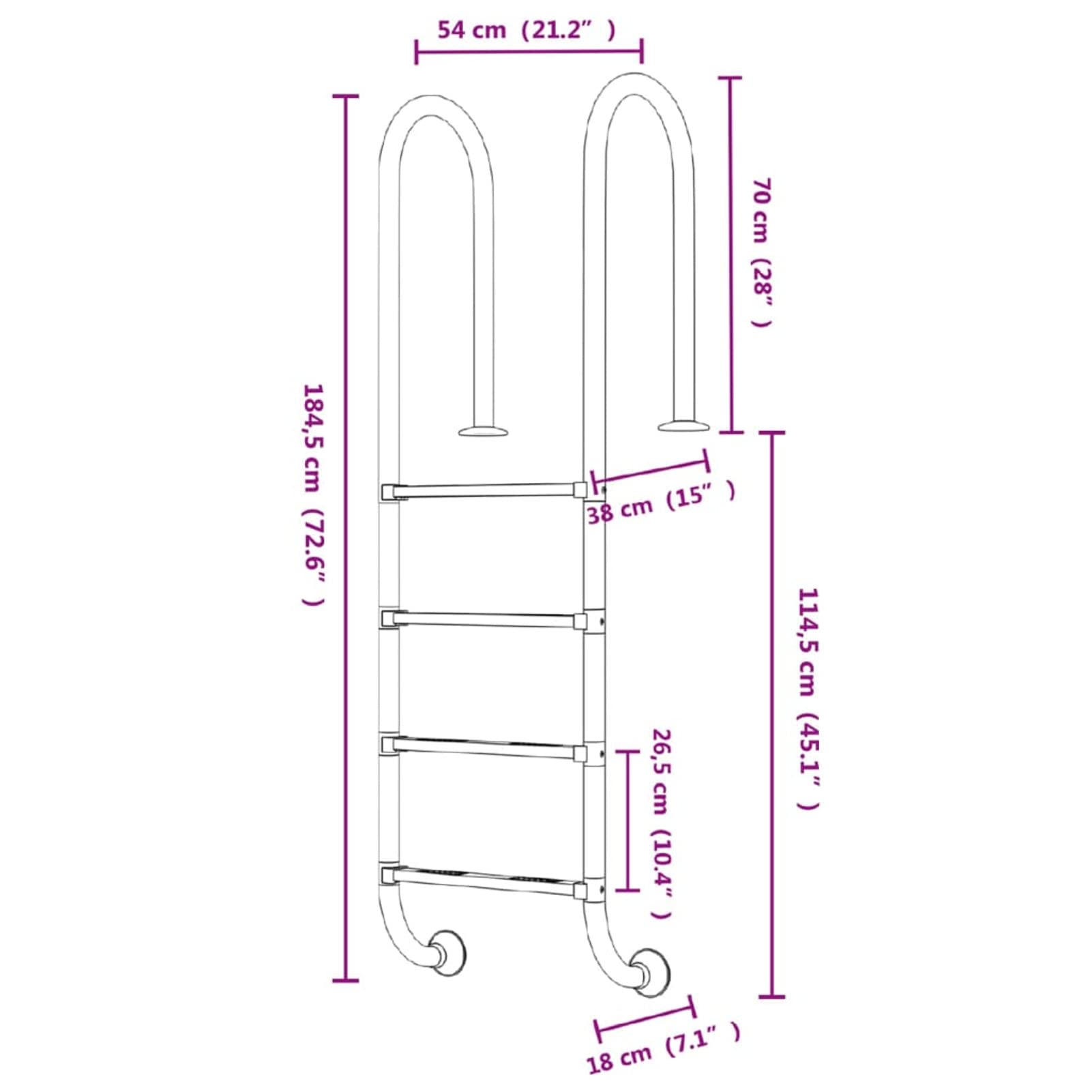 Escalera para Piscina Acero Inoxidable 304 54x38x184,5 cm, Escaleras para Piscinas, Peldaños Escalera Piscina, Elevador De Escalera - 93459