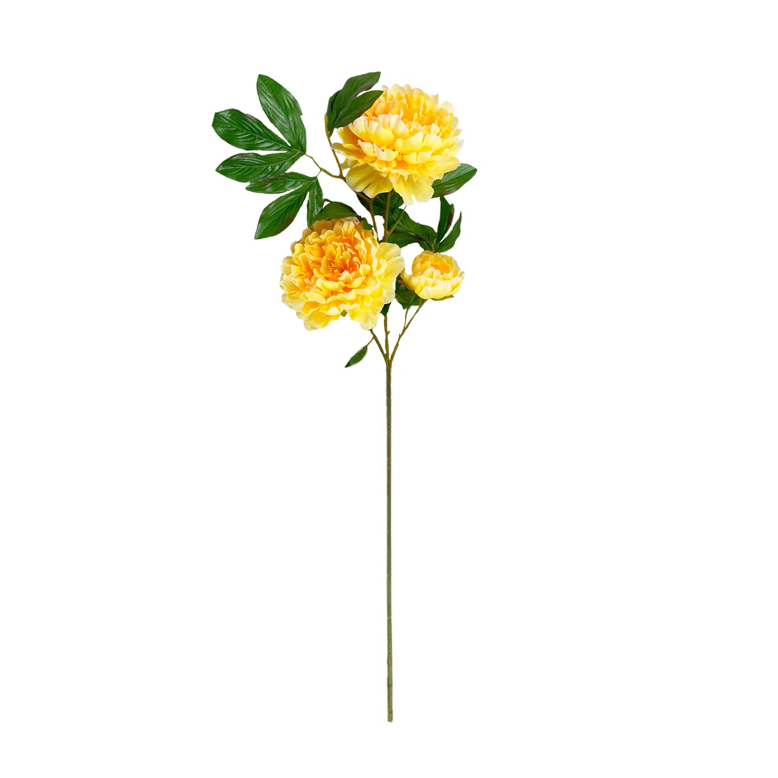 belupai 41.7in Artificial Peonies Flowers Branch, 3 Heads Silk Peonies with Long Stems, Fake Single Stem Peony Bouquet for Wedding Party Table Centerpieces Floral Arrangement Home Kitchen(Yellow)