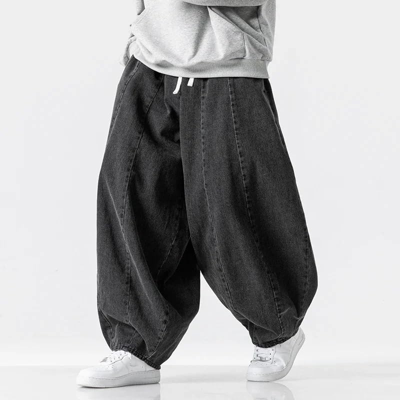 Men Casual Pants Japanese Styles Jeans Loose Mens Hip Hop Lantern Pants Streetwear Male Denim Wide Leg Trousers4