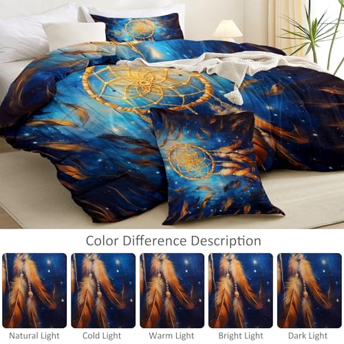Housse de couette 200x200 bohème jaune et bleu en microfibre avec plumes
