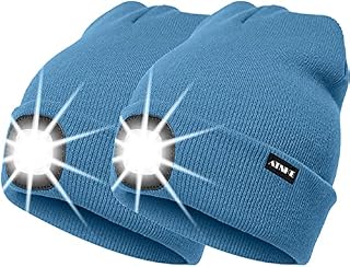 ATNKE 2Pcs New Warm LED Lighted Beanie Cap Unisex USB Rechargeable Running Hat Ultra Bright 4 LED Waterproof Light Lamp Multi-color