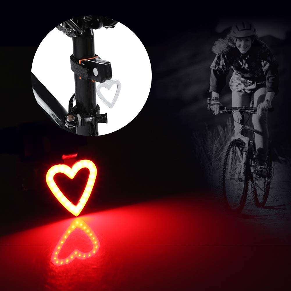 Bike Tail Light, USB Charging LED Tail Light Waterproof Rear Lamp Red for MTB Bicycle Mountain Bike Tail Light (heart shape)