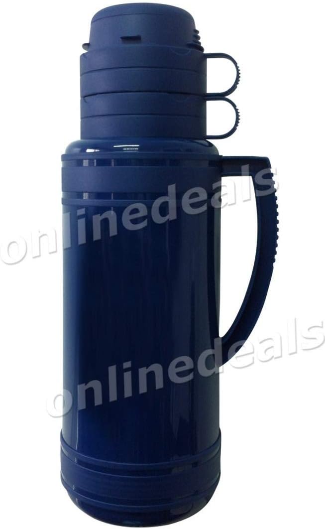 Housewares 1.8L Thermal Tea, Coffee Travel Flask HOT N COLD DRINKS THERMOS FOOD SOUP VACUUM FLASK WITH 2 CUPS (Red)