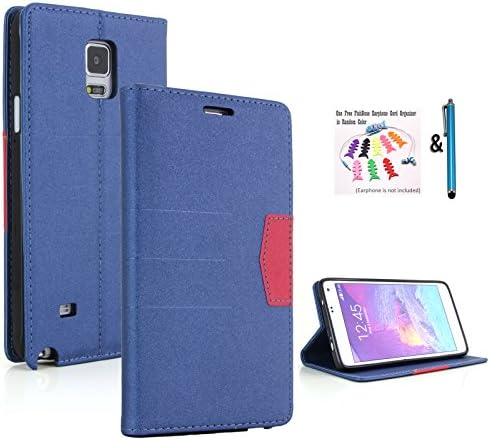 The Little Penguin Samsung Galaxy Note 4 Case - Colorful Fashion Stand Case with Magnetic Closure for Samsung Galaxy Note 4 - with Free stylus and a FishBone Earphone Cord Organizer in Random Color (Folio Case - Blue)
