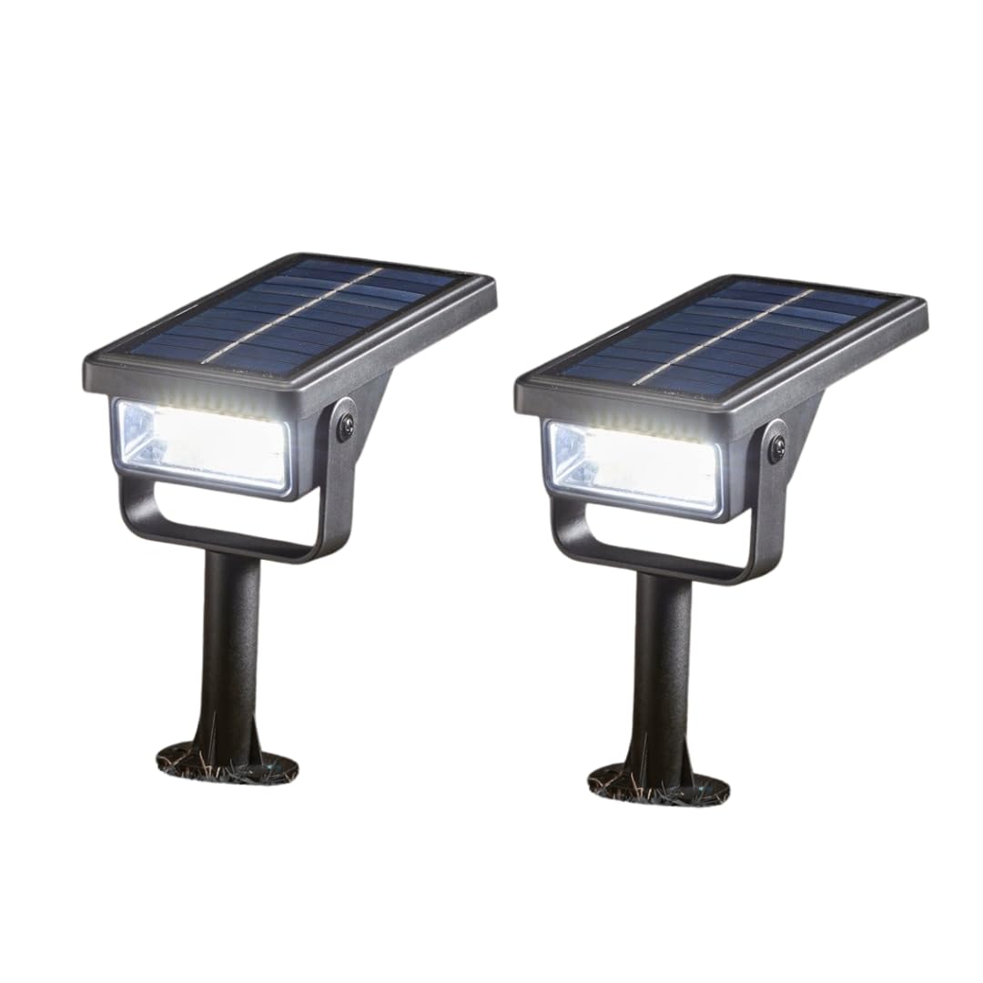 Garden Mile 2pc Solar Spotlights 10 LED Dusk To Dawn Solar Outdoor Garden Lights Bright White 6500k Waterproof Spot Lights Wall Light For Yard Driveway Porch Walkway