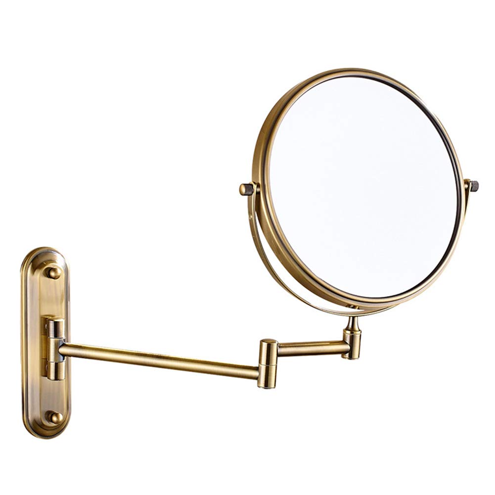 Espejo de maquillaje Montaje en pared, Espejo de Aumento de Doble Cara giratorio de 360 ° Normal + Aumento de 10X Espejo de baño de Forma Redonda plegable extensible,Bronze_8inch 10X (Bronze