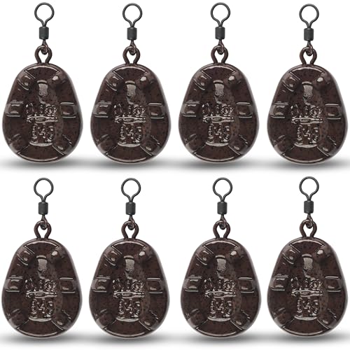 Carp Fishing Weights Sinkers, 4/8pcs Carp Flat Pear Sinker Weight with Rolling Swivels Carp Bass Carp Tackle Rig Carp Sinker Fishing Gear Tackle 2oz 3oz 4oz (Flat Pear Shape, 3oz -8pcs)