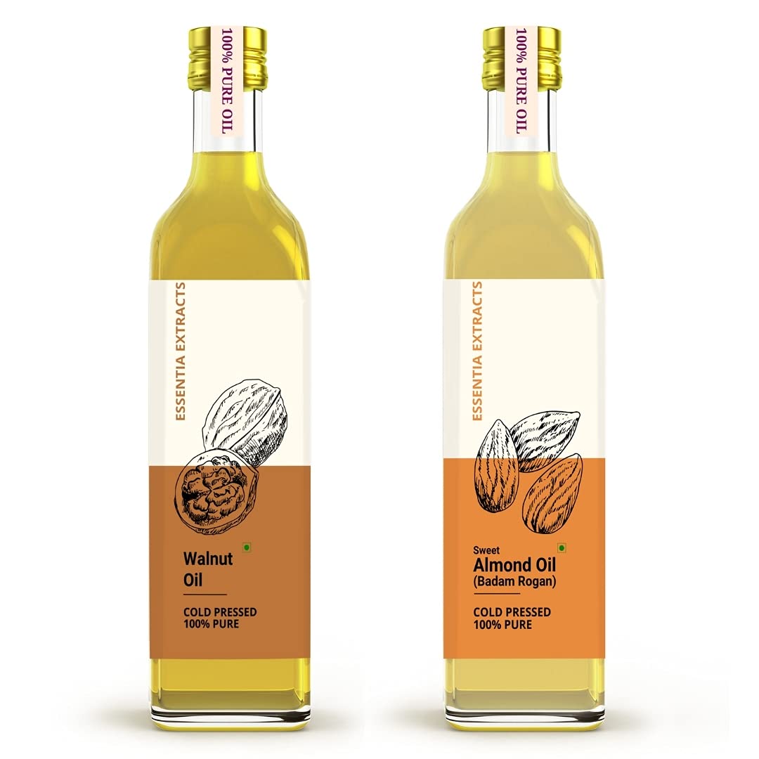 ESSENTIA EXTRACTS Combo of Sweet Almond Oil & Walnut Oil- Pure Cold Pressed Edible Oils- Glass Bottle (100Ml Almond Oil + 100Ml Walnut Oil) (B096GTCRR8) Amazon Price History, Amazon Price Tracker