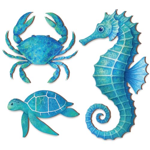 GOMAKERER 3pcs Décoration Murale Hippocampe Décoration Murale Motif Tortue de Mer Bleue...