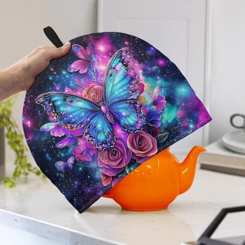 Image of Rose Flower Butterfly Vintage Decorative Tea Cosy Insulated Tea Cozies for Teapot Breakfast Warmer Kettle Cover Home Kitchen Accessory