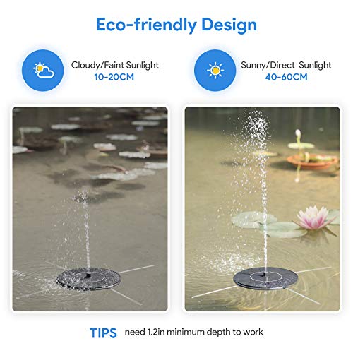 Fonteinpomp Zonne Energie 1W - THEGUS Rond Zonne Energie Waterfonteinpaneel met 6 Mondstukken, Vrijstaand Drijvend Buitenwaterfontein op Zonne Energie Voor Vogelbad/Aquarium/Vijver Patio/Tuindecoratie - Image 6