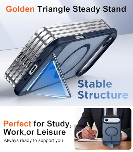 Image of Designed for iPhone Air Case, [Built-in Invisible Kickstand][Compatible with MagSafe][Military Grade Shockproof] Slim Translucent Matte Phone Case for iPhone 17 Air 6.5 inch(Blue)