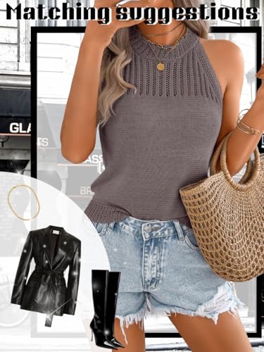 Image of ChiaoLezhee Women's Summer Knit Tank Tops, Racerback High Neck Lightweight Sweater Vest, Dressy Casual Outfits