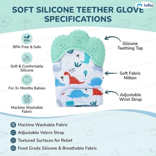 Image of FunBlast Baby Teething Mitten - Soft Silicone Teether Glove for Infants, BPA-Free, Safe & Comfortable Teething Toy for 3+ Months Babies, Toddlers, Infants (Seagreen)