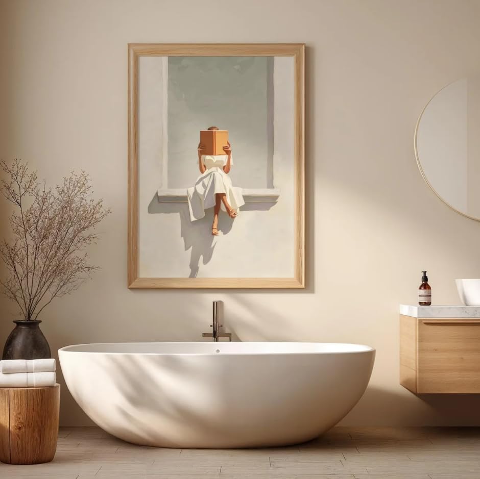 Póster de mujer leyendo para decorar paredes vacías con arte minimalista 2