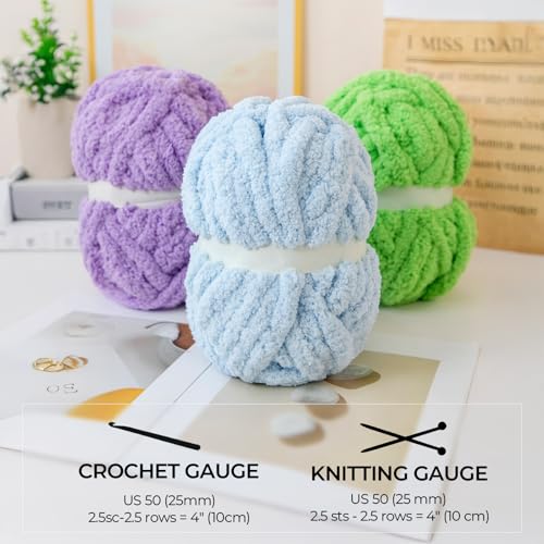 Image of Chunky Yarn for Hand Knitting Soft Jumbo Bulky Fluffy Chenille Yarn for Crocheting Blanket Scarf DIY 8 Pack (Pink+Light Purple+Cream+Light Grey, 28yds, 8 Ounces Each)