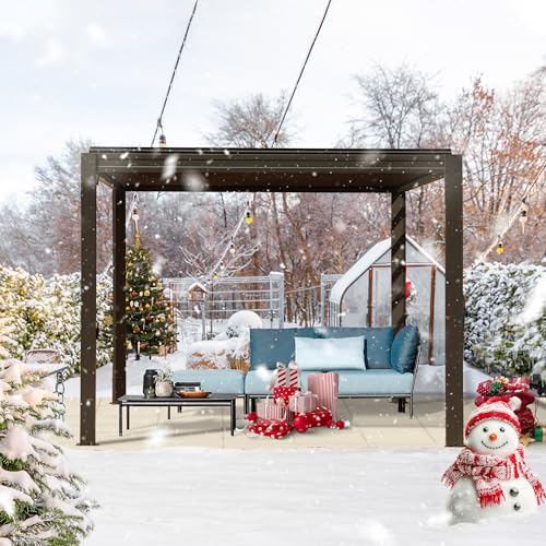 Domi-Louvered-Pergola-10X10FT-Aluminum-Pergola-with-Adjustable-Roof-Aluminum-Frame-Efficient-Drainage-System-Outdoor-Pergola-for-Patio-Deck-Garden-Brown Domi Louvered Pergola 10X10FT Aluminum Pergola with Adjustable Roof Aluminum Frame Efficient Drainage System Outdoor Pergola for Patio Deck Garden Brown