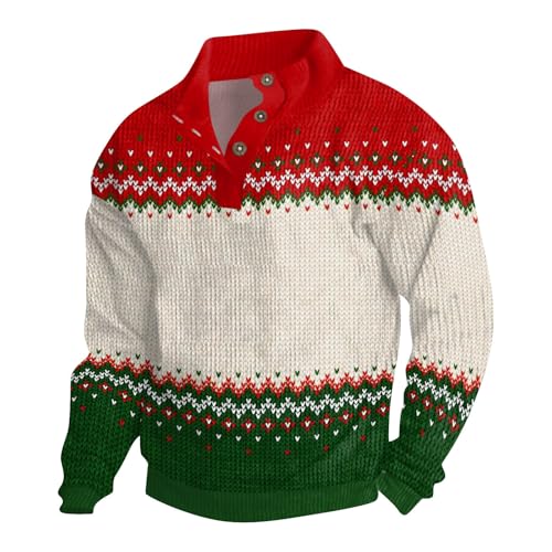 Ugly Christmas Sweater Men Corduroy Long Sleeve Stand Collar 1/4